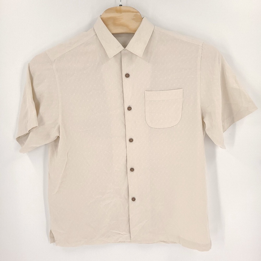 Tommy Bahama Shirt Mens Medium White Surf and Roll 100% Silk Embroidered